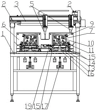 Automobile glass guide rail automatic gluing and installation tooling