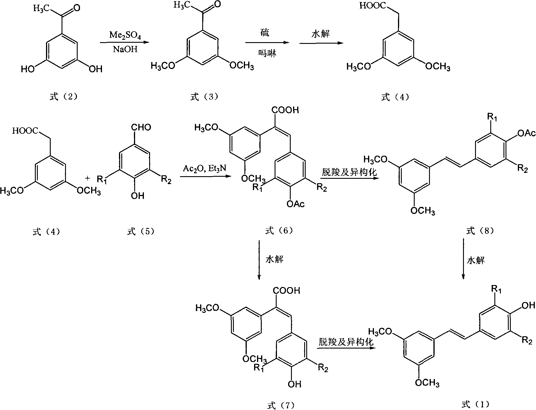 Methods for preparing E-3,5-dimethoxy-4'-oxhydryl diphenylethene and derivative thereof