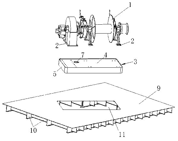 Integrated machine base module of shipborne anchor machine and mounting method of integrated machine base module