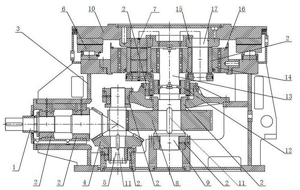 Vertical-mill gearbox with pure-sliding bearing configuration structure