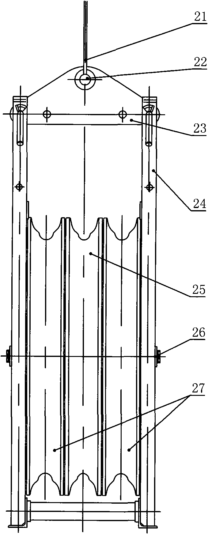 Asymmetric traction plate and matching line release pulley for one-pull-three tension line release