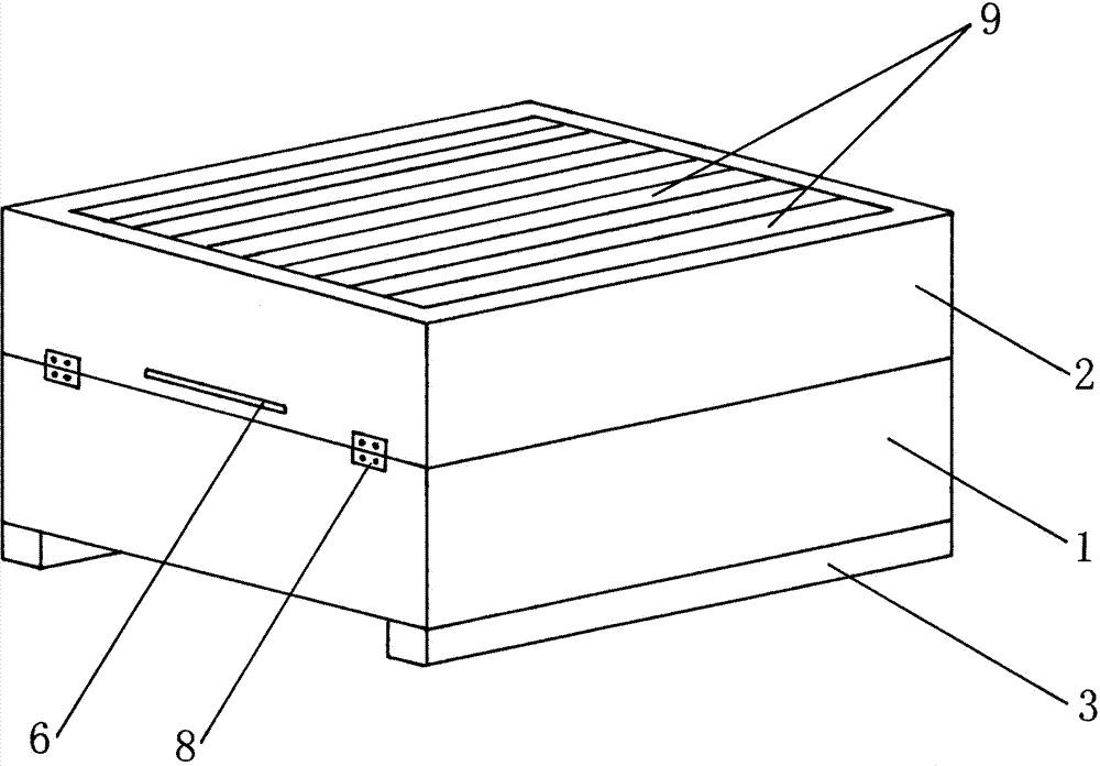 Split-combined type honeybee nest box with arc-shaped bottom