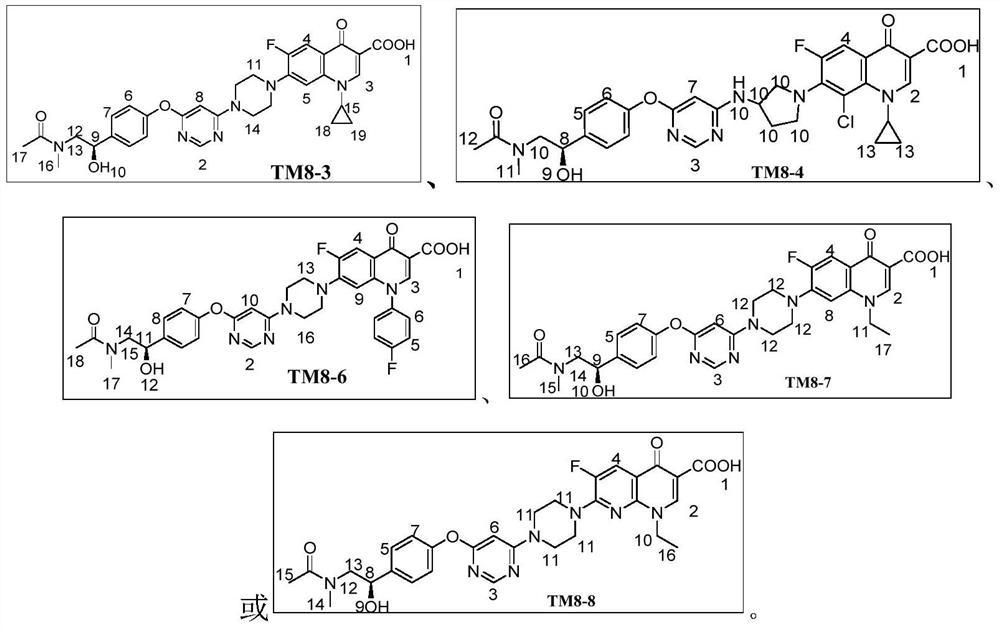 Synephrine fluoroquinolone derivatives as well as preparation method and application thereof