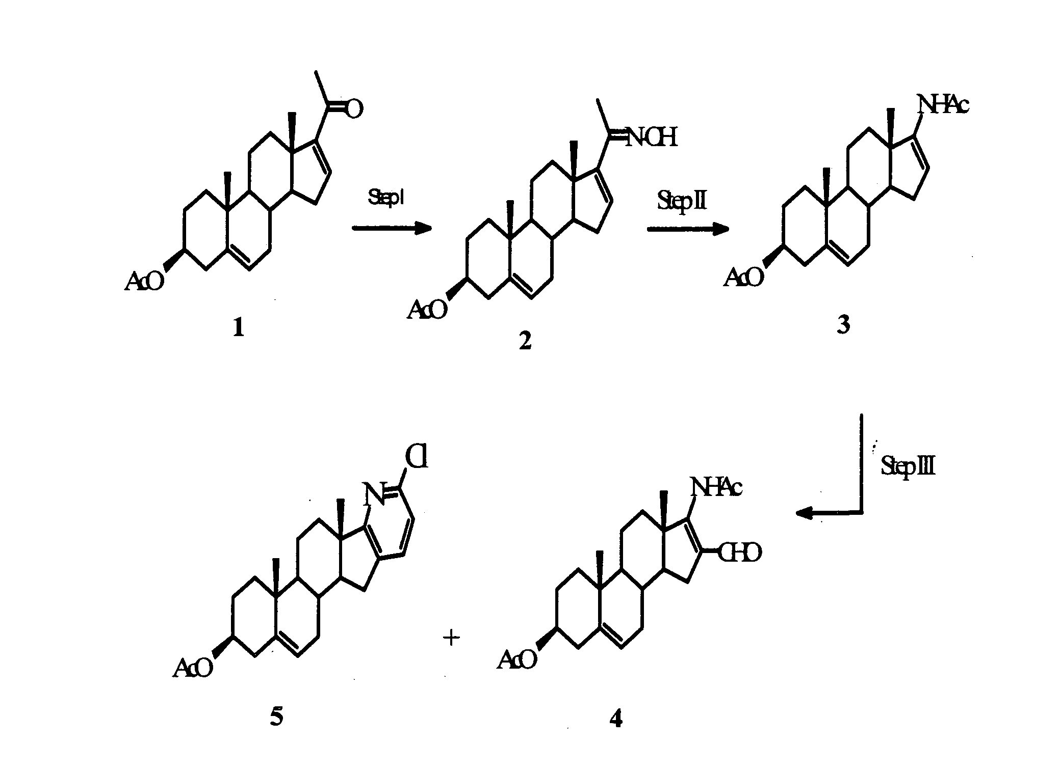 Simultaneous Method for the Preparation of a Mixture of 3-acetoxy-17-acetamido-16-formyl-androst-5,17-diene and 3-acetoxy-2'-chloro-5-androsteno[17,16-b]pyridine