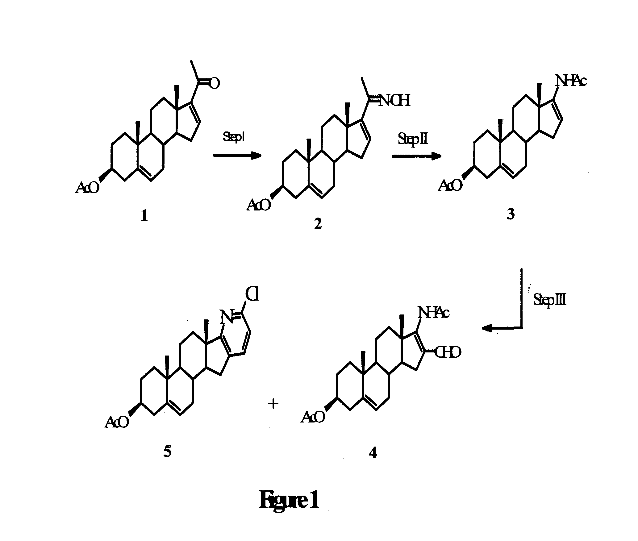 Simultaneous Method for the Preparation of a Mixture of 3-acetoxy-17-acetamido-16-formyl-androst-5,17-diene and 3-acetoxy-2'-chloro-5-androsteno[17,16-b]pyridine