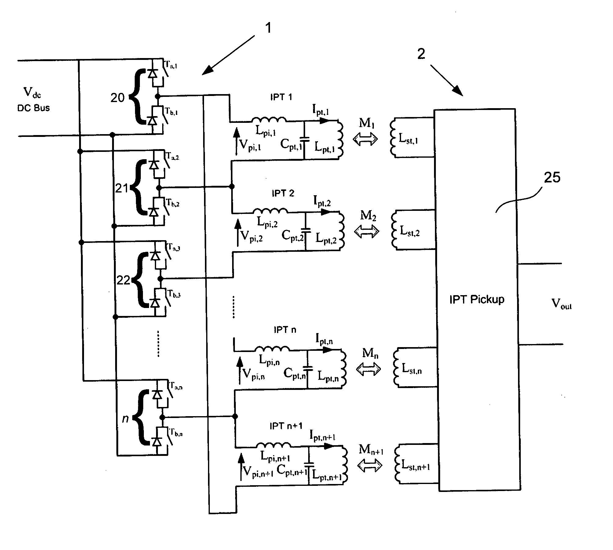 Polyphase inductive power transfer system with individual control of phases