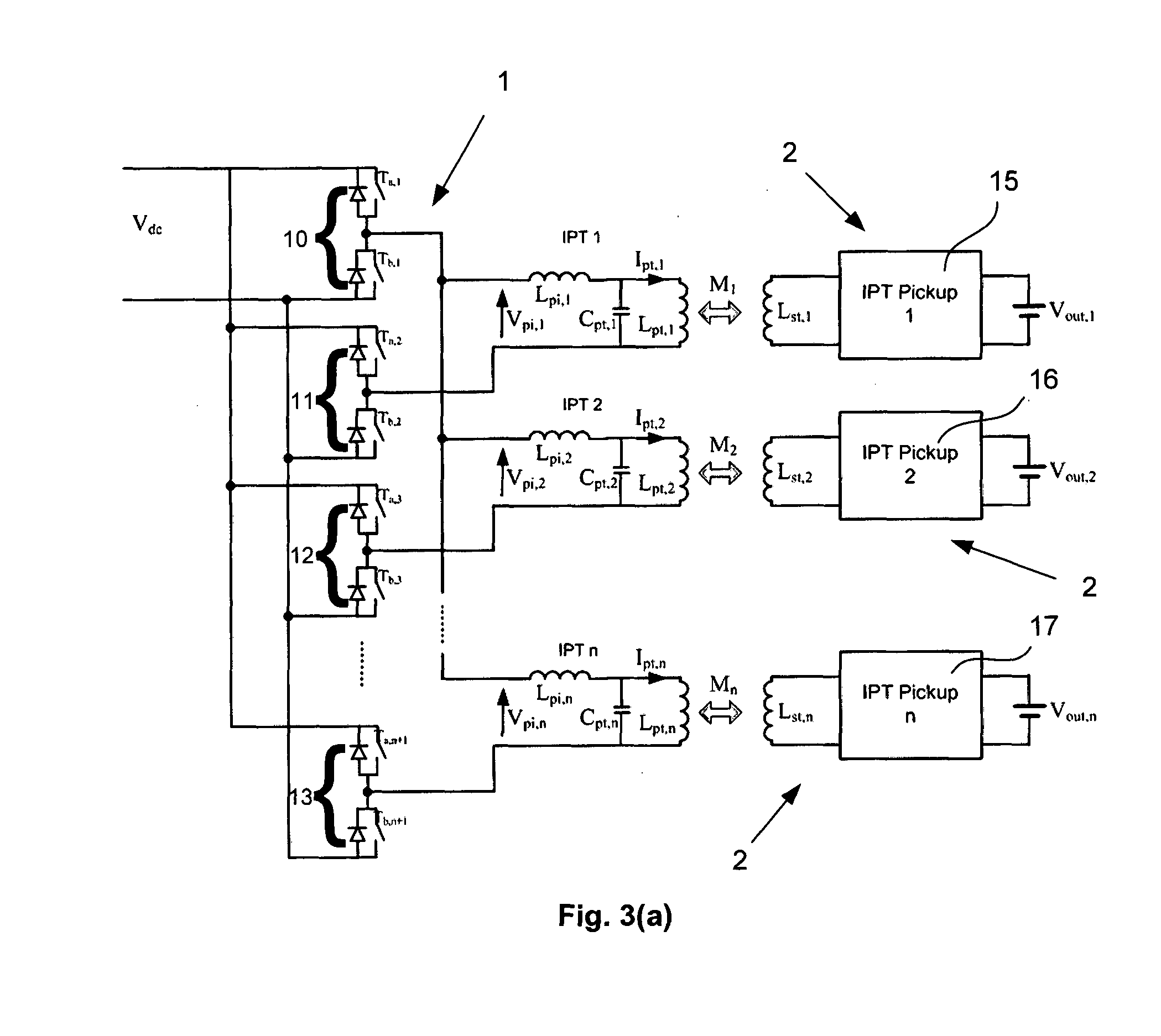Polyphase inductive power transfer system with individual control of phases