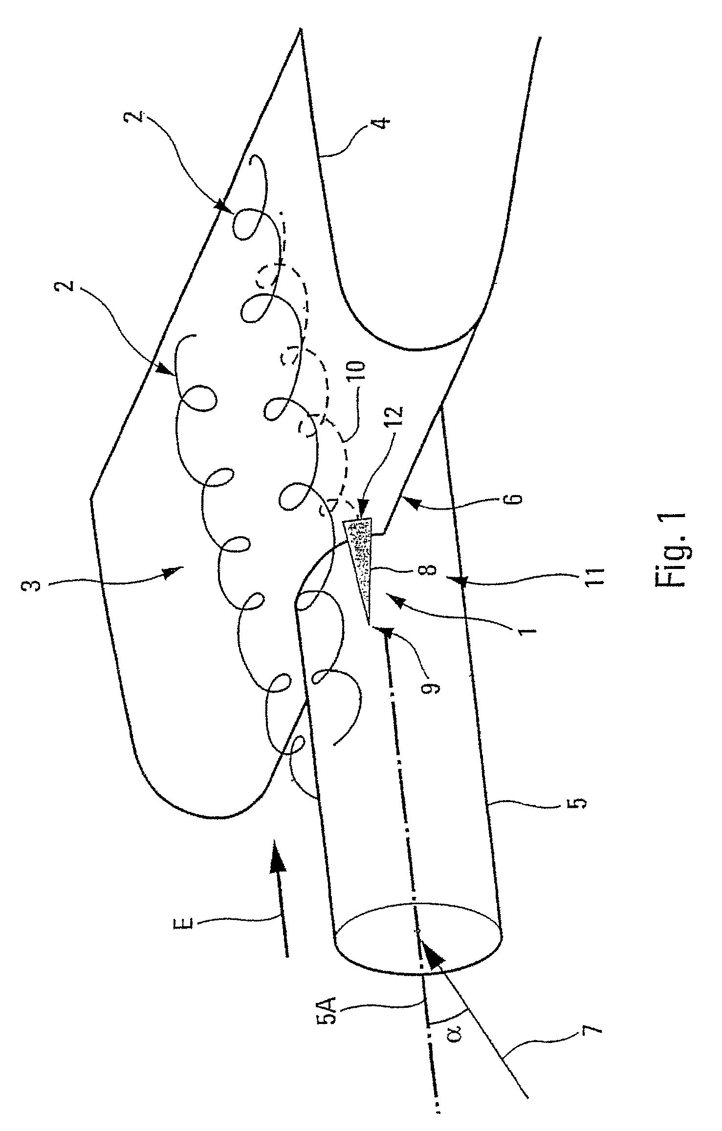 Device for controlling a vortex trail generated by the oblong element of an aircraft bearing surface