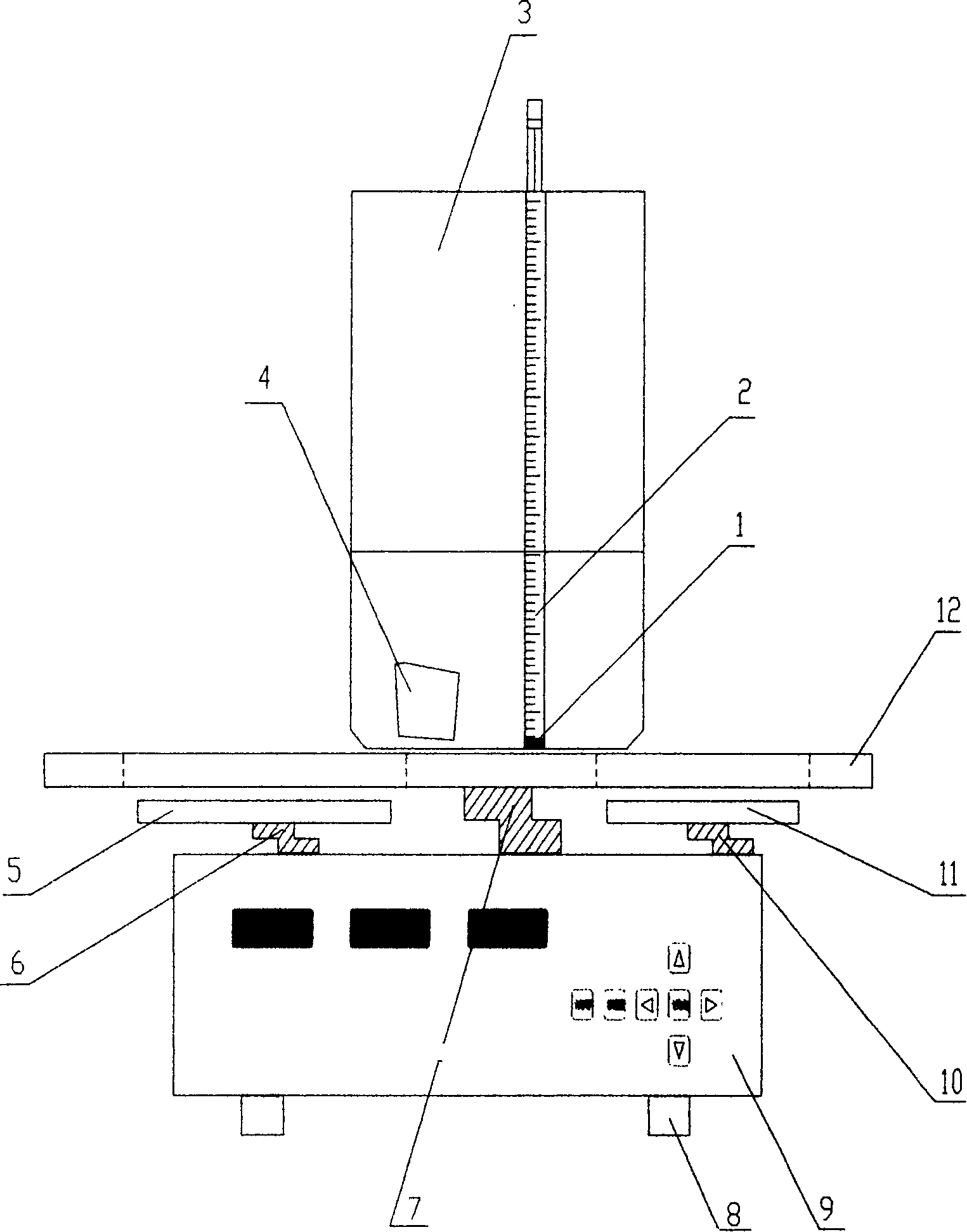 Hydraulic induced volume densimeter and testing method, use thereof