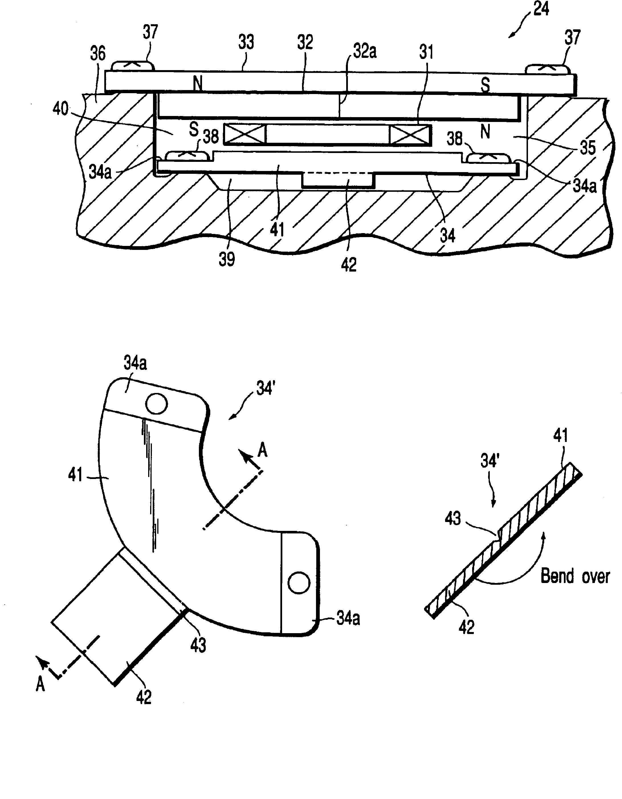 Disk unit, yoke built in disk unit and process of manufacturing same