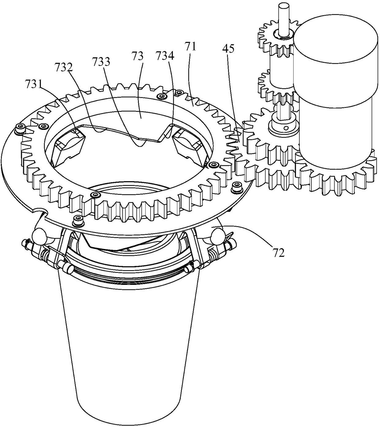 Integrated device capable of automatically separating cups and lids and pressing lids and beverage vending machine