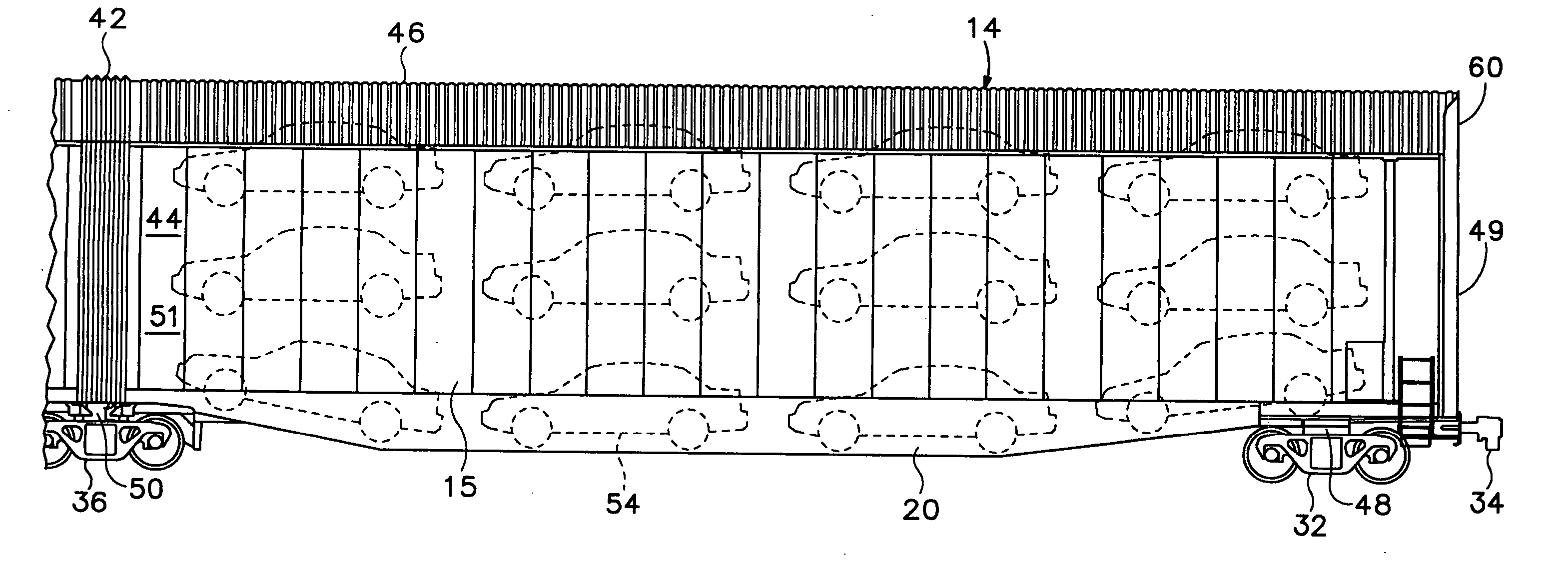 Counterbalanced deck for railroad freight car