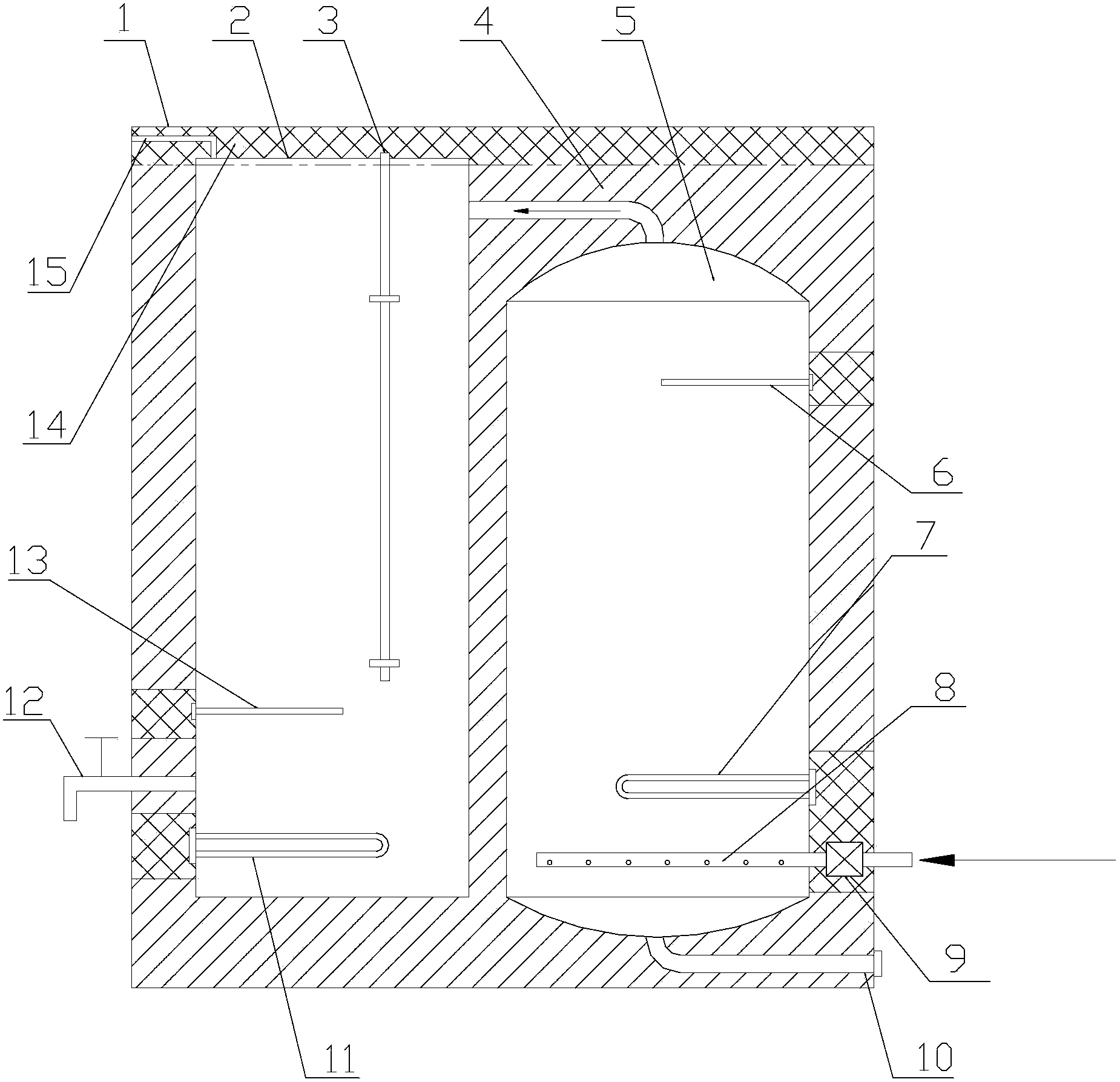 Water boiler with two heating systems