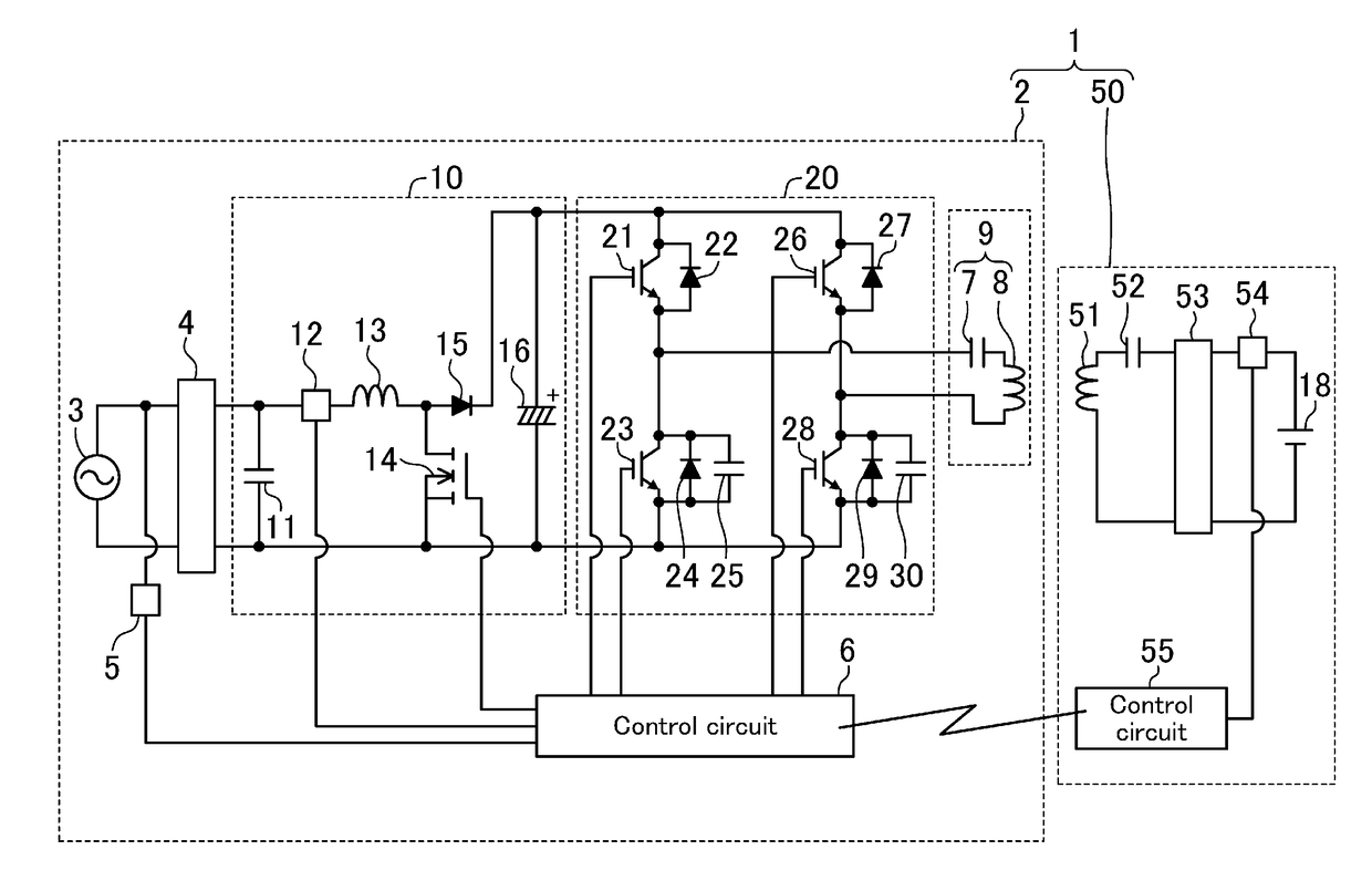 Power feed device of inductive charging device