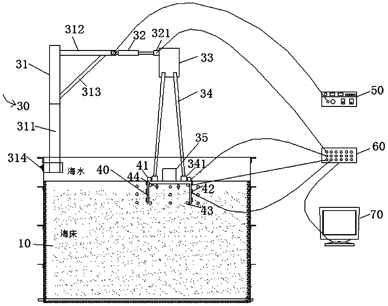 Composite test device and method for measuring dynamic impedance of barrel foundation of offshore wind turbine