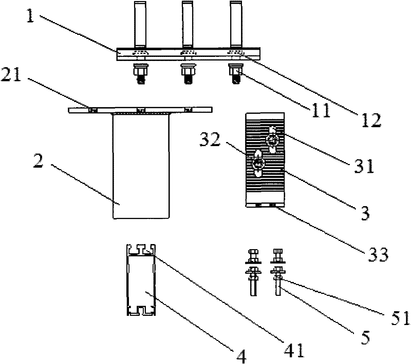 Three-dimension adjustable transition device for curtain wall vertical post