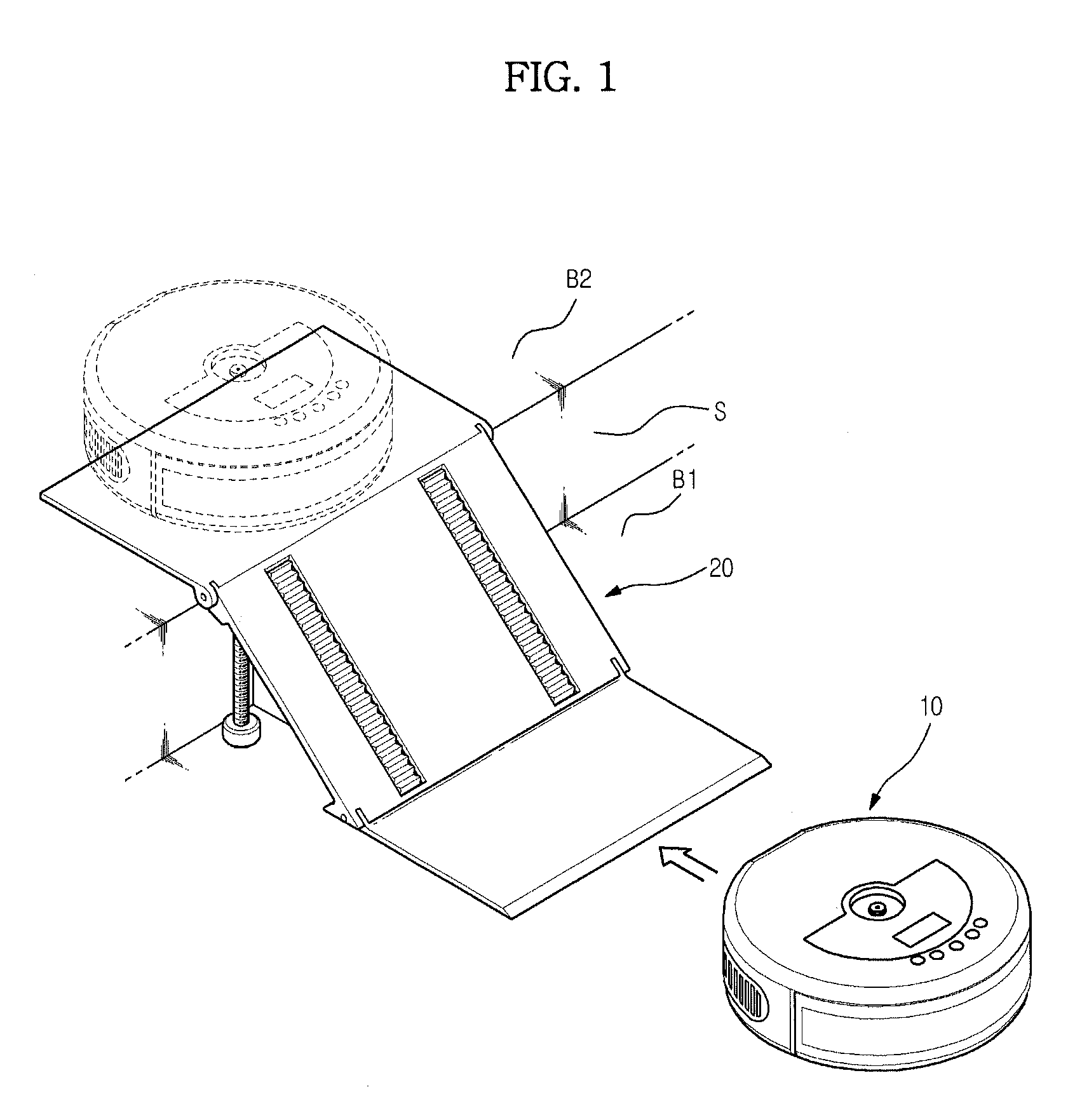 Step climbing device for moving robots, step climbing system for moving robots and step climbing method of moving robot