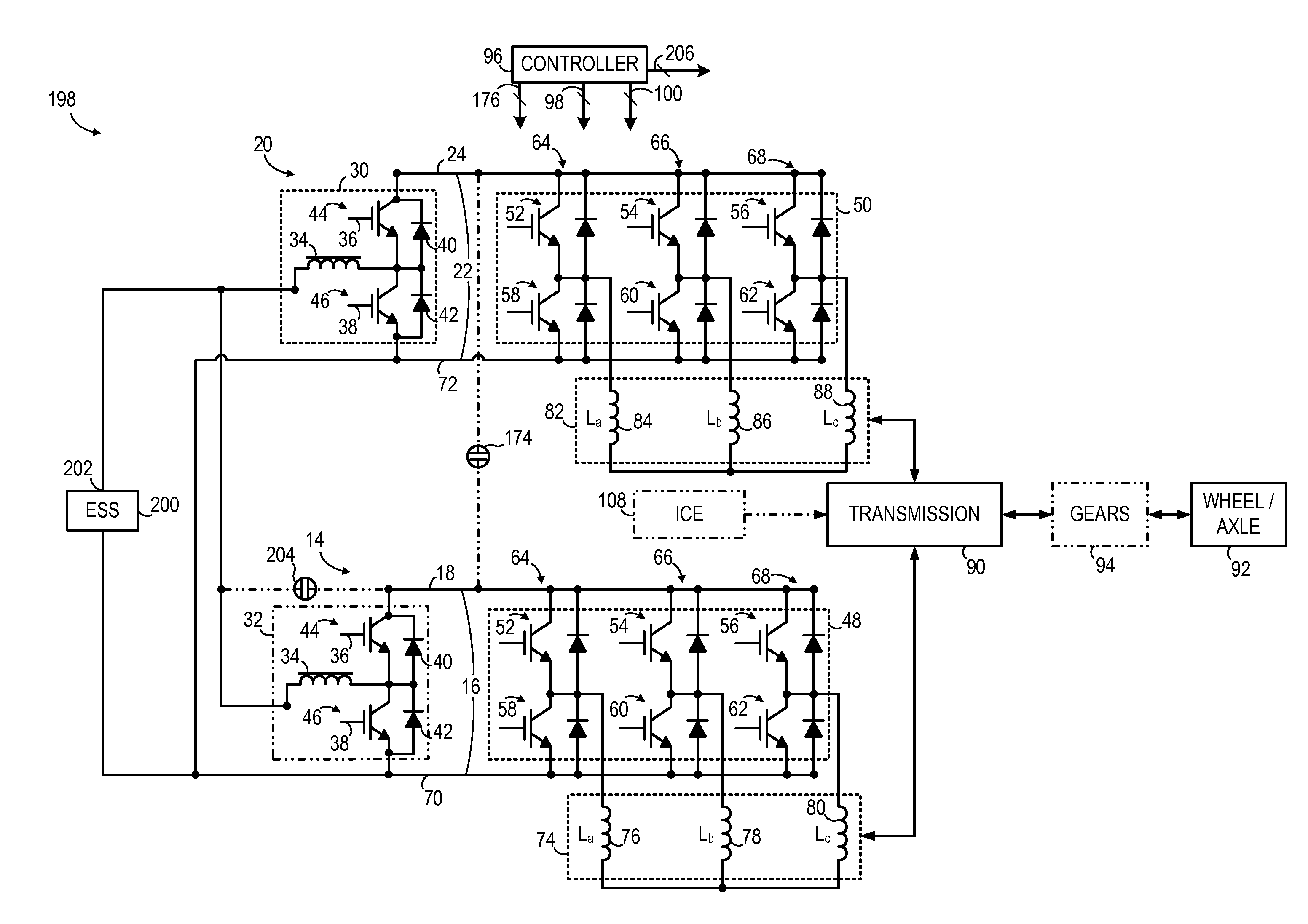 Vehicle propulsion system with multi-channel DC bus and method of manufacturing same