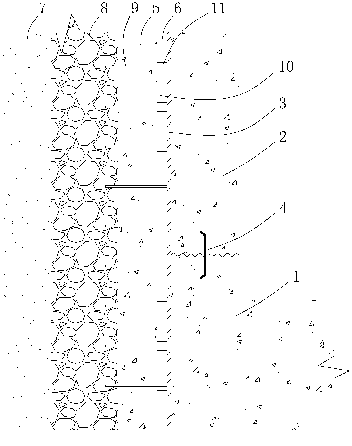 A construction method of basement retaining wall based on brick membrane molding wall