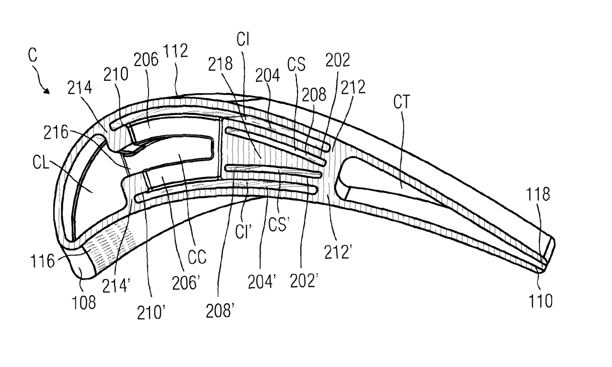 Turbine blade with cooling arrangement