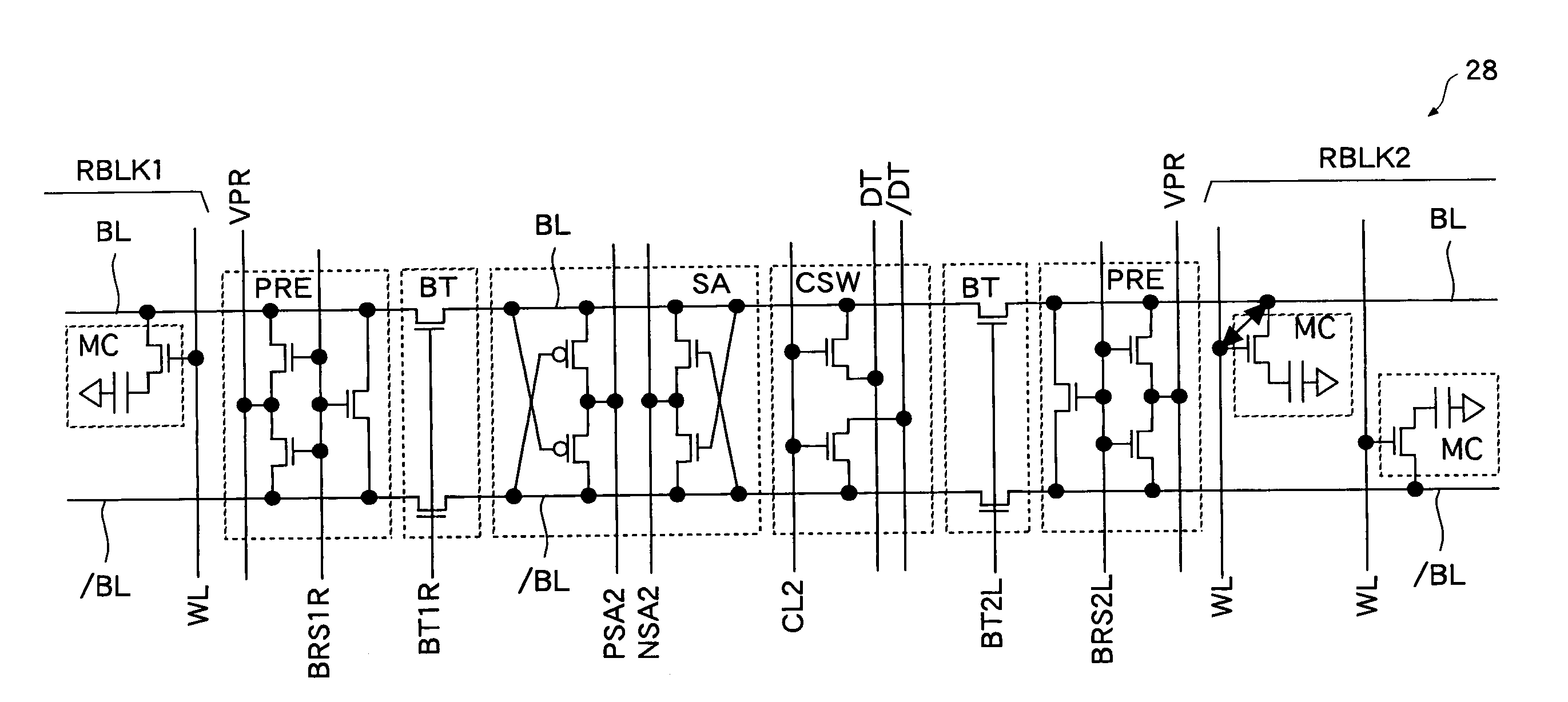 Semiconductor memory for disconnecting a bit line from a sense amplifier in a standby period and memory system including the semiconductor memory