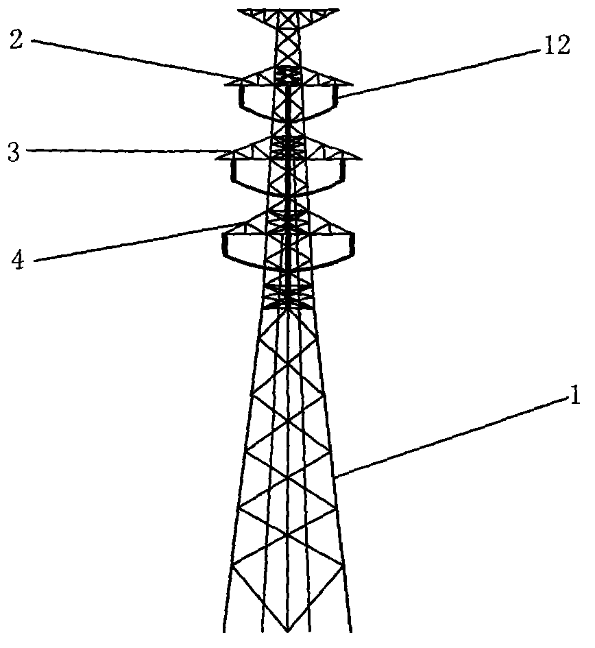 Transmission line tangent tower guided by double-loop cable T