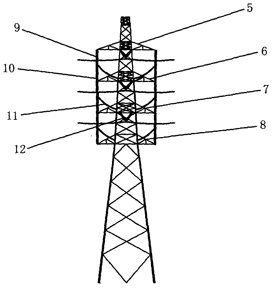 Transmission line tangent tower guided by double-loop cable T