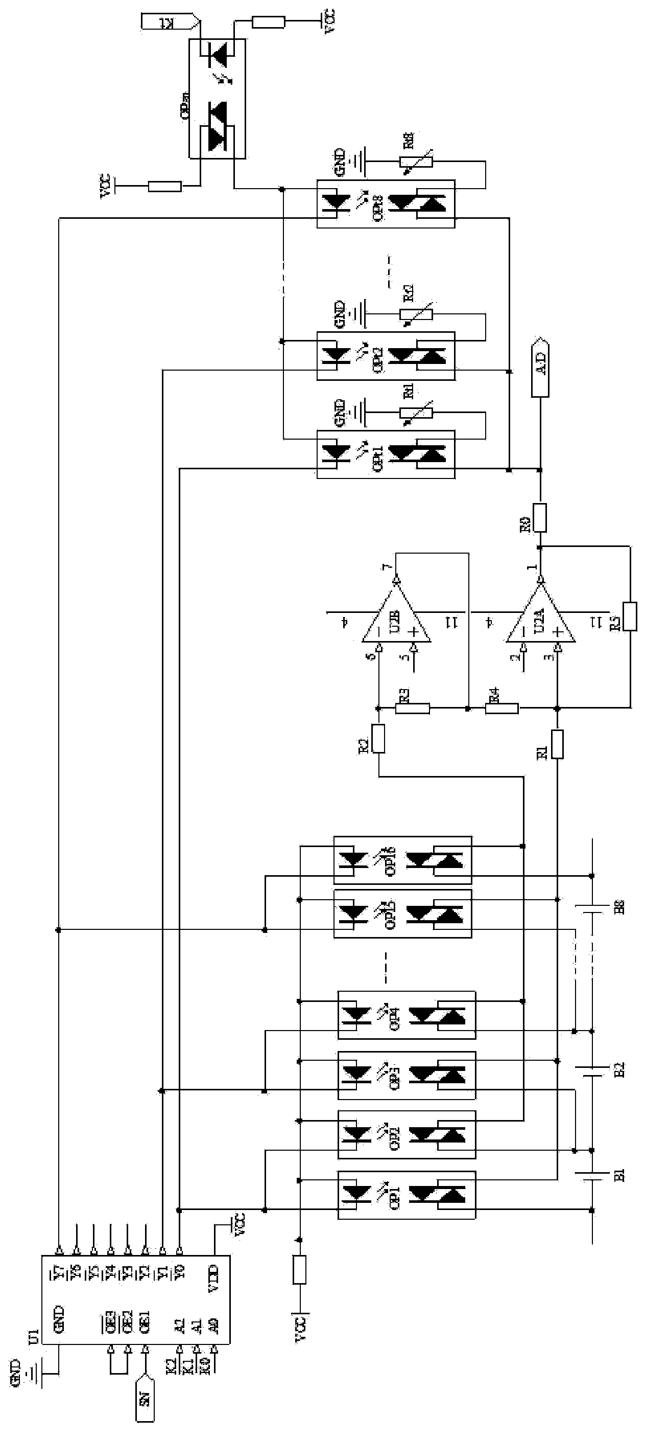 Voltage-temperature integrated testing device of storage battery set