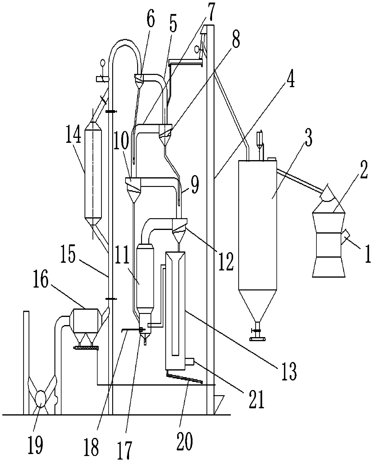 Suspension roasting device of powdery active lime and production technology of suspension roasting device