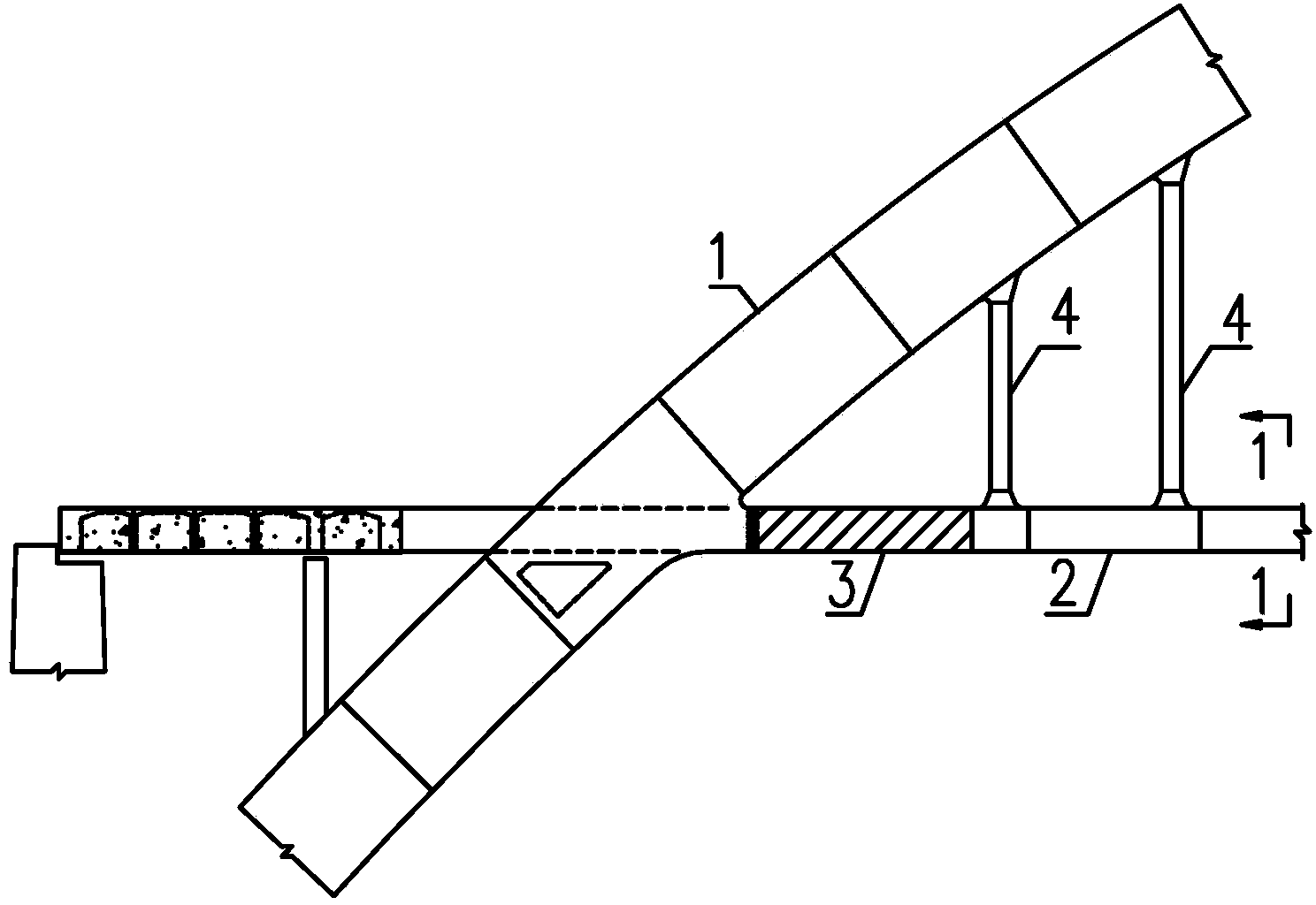 A tie-bar arch bridge with partial rigid connection between the arch beams