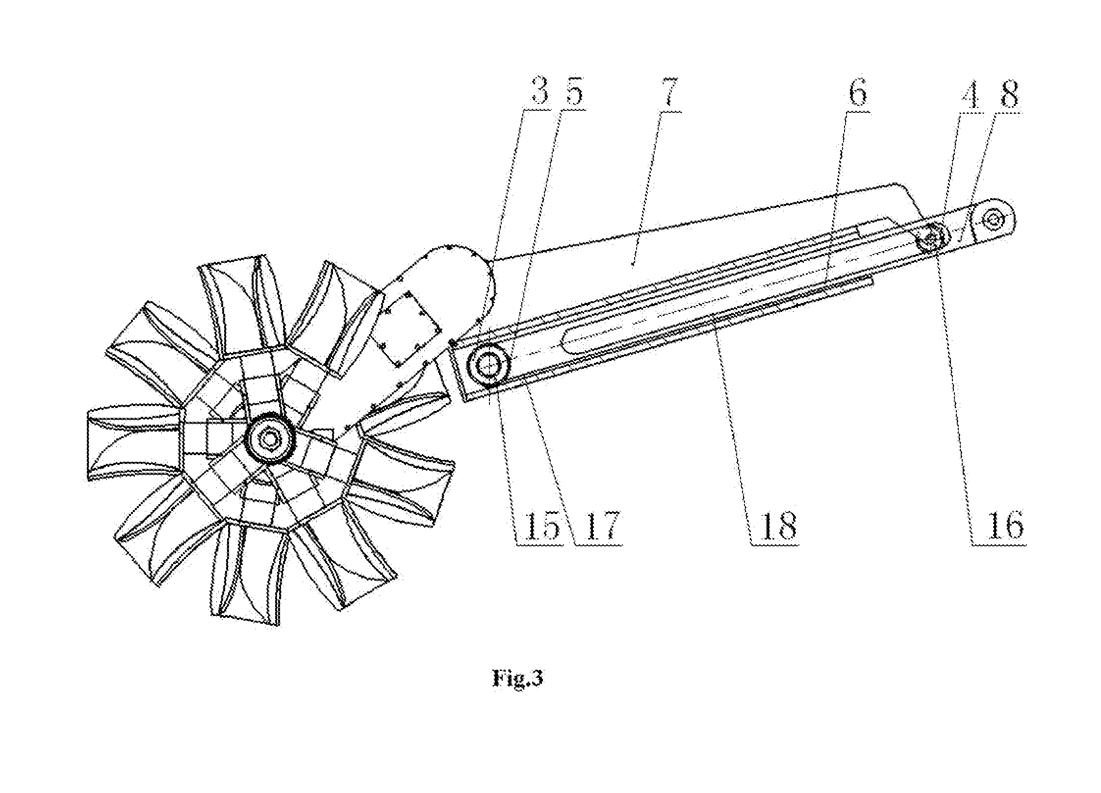 Method for arranging rolling-friction stretching and retraction based rolling stroke sections of a rocker arm in parallel, and an excavator or loader comprising a rocker arm having rolling stroke sections arranged in parallel