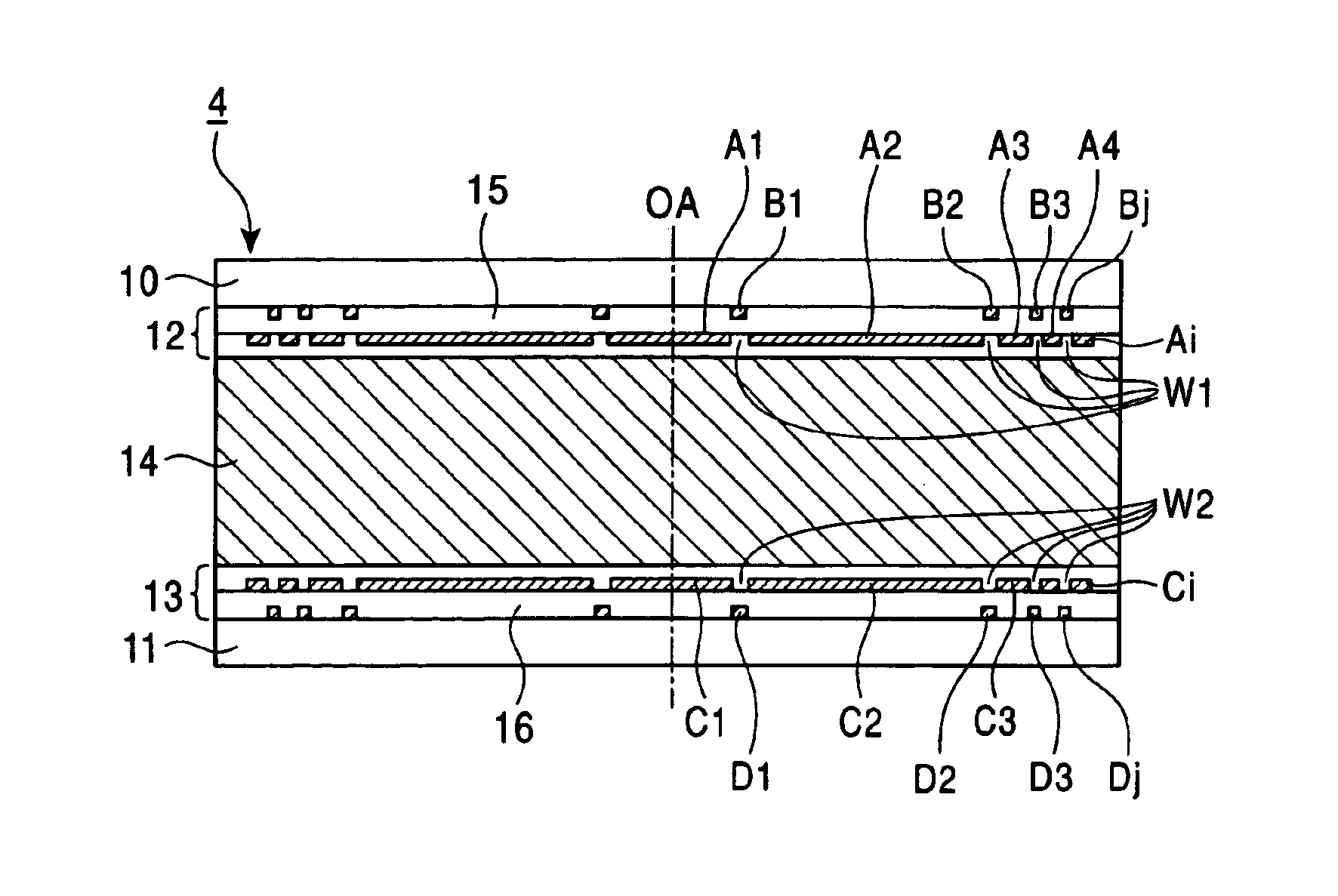 Aberration correcting optical unit, optical pickup apparatus and information recording/reproducing apparatus with single and multi-layer electrodes