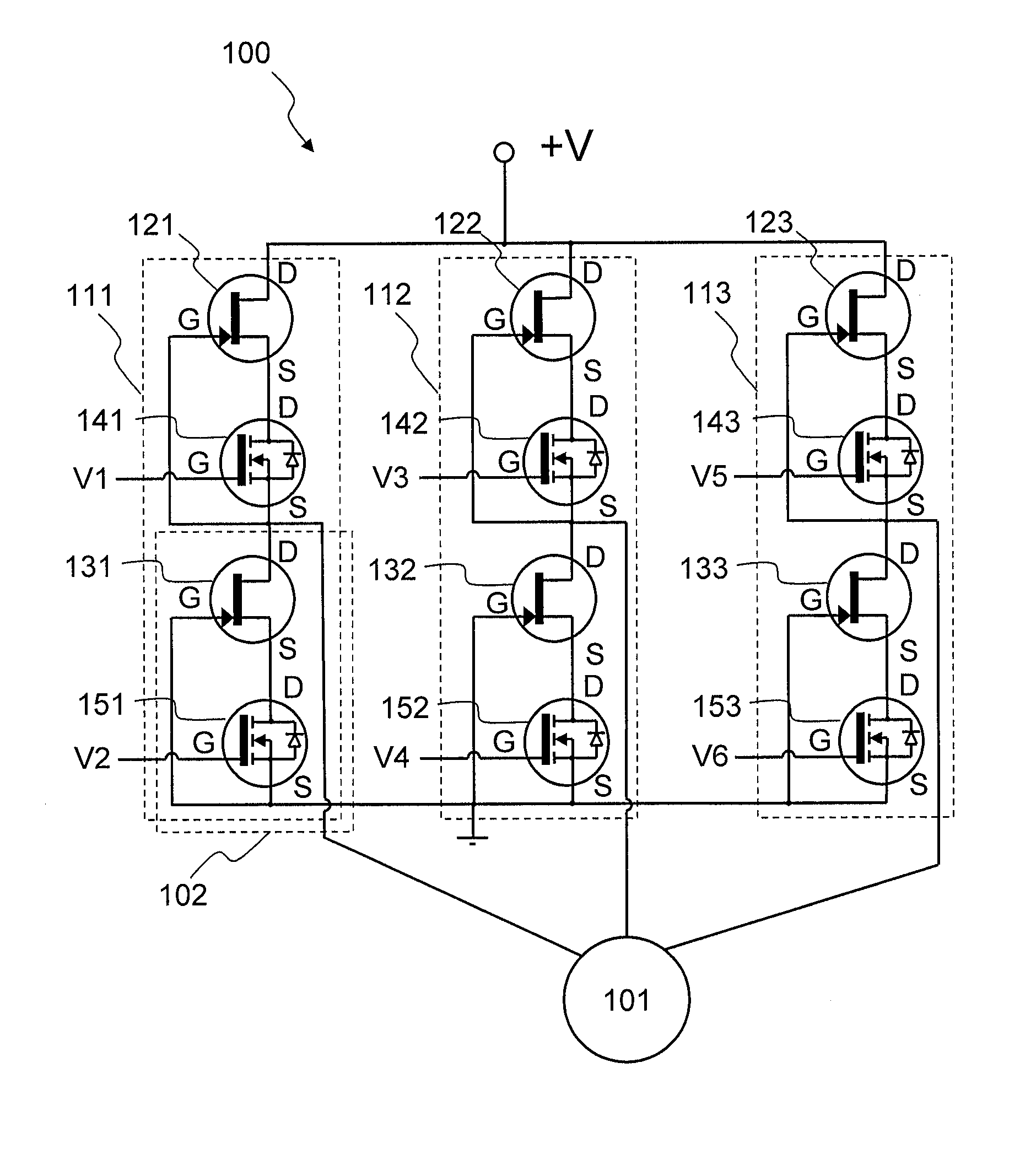 Three-phase inverter for driving an electric motor