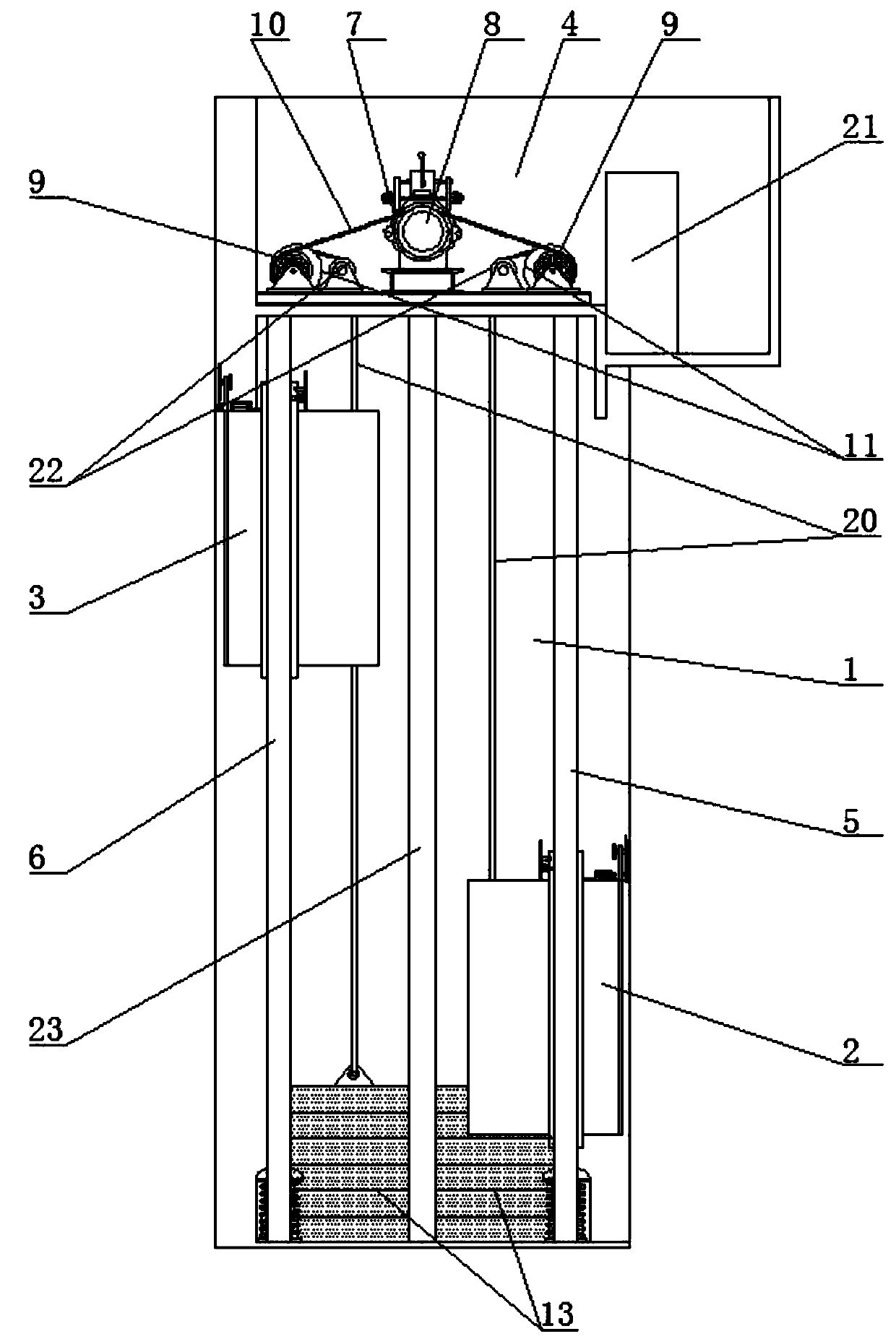 Counterweight elevator with eccentricity adjustment device