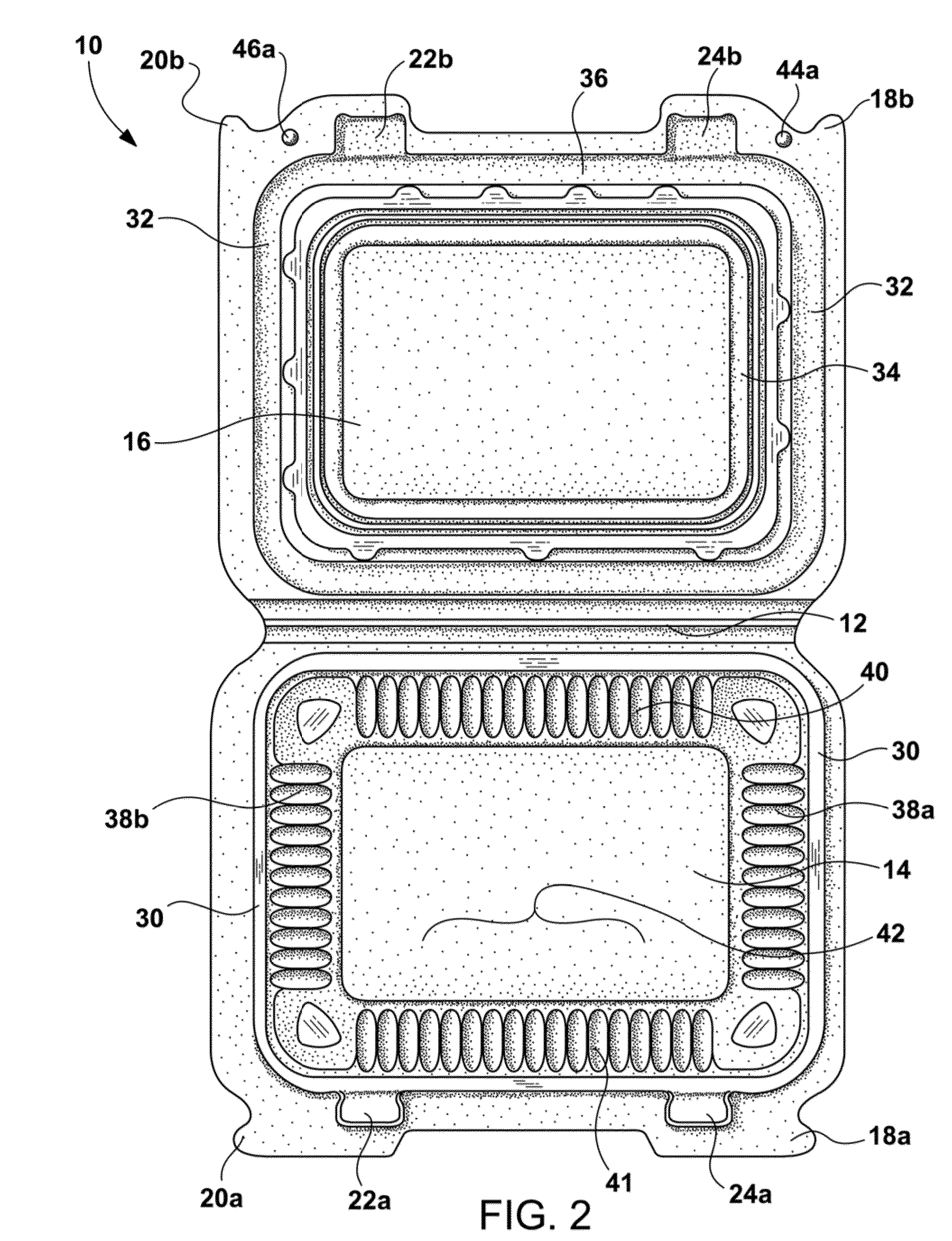 One-Piece Food Container having an Integral Hinge with Latching Mechanisms and a Full Perimeter Seal