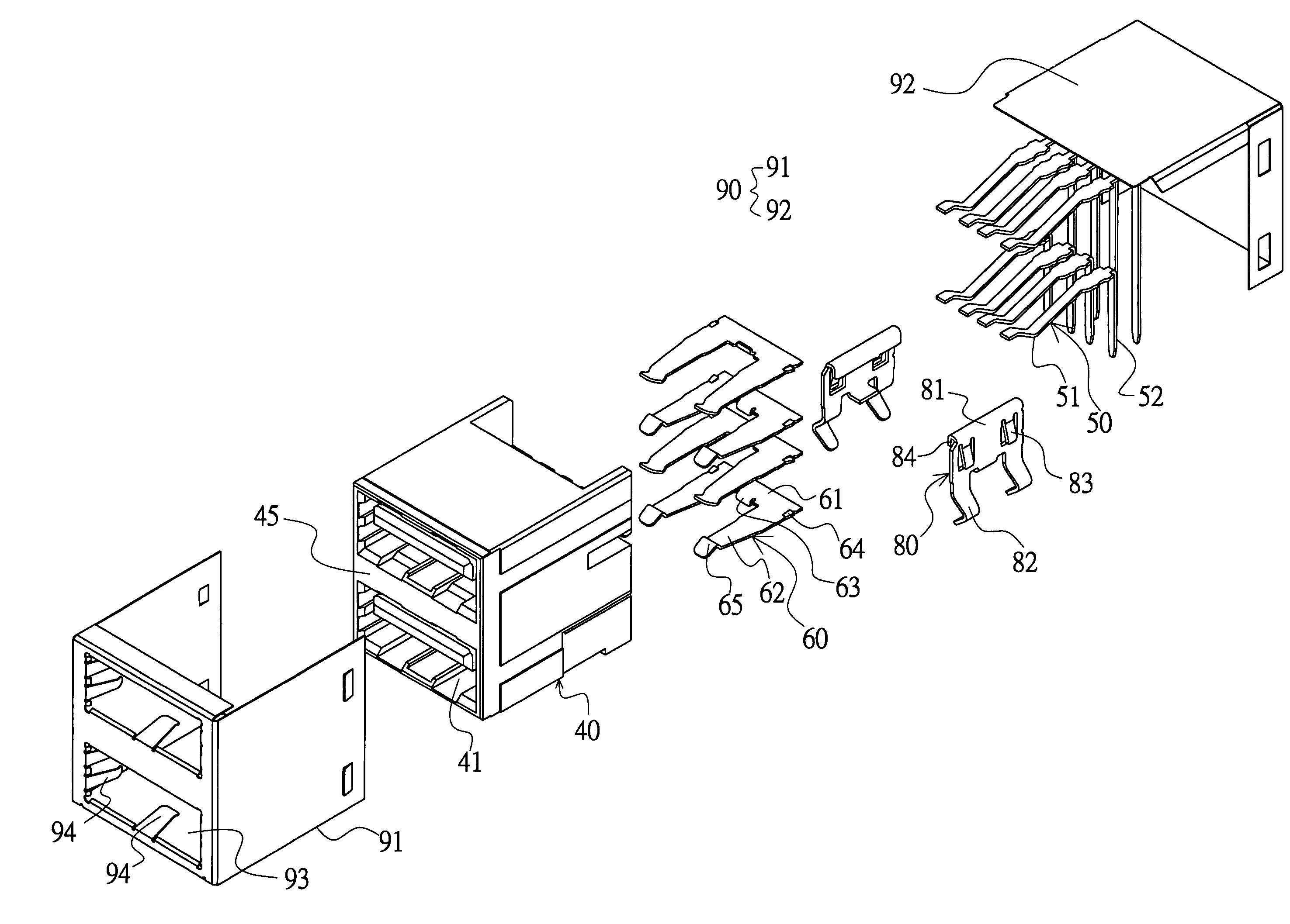 Electrical connector having an engaging element and a metal housing that pertain to different parts