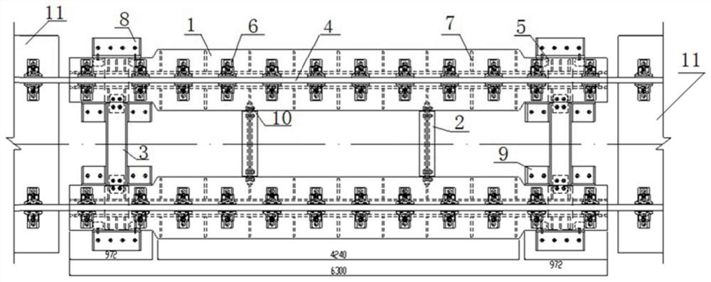 Temporary overhead device and method for high-speed railway ballastless track lines suitable for high-speed traffic