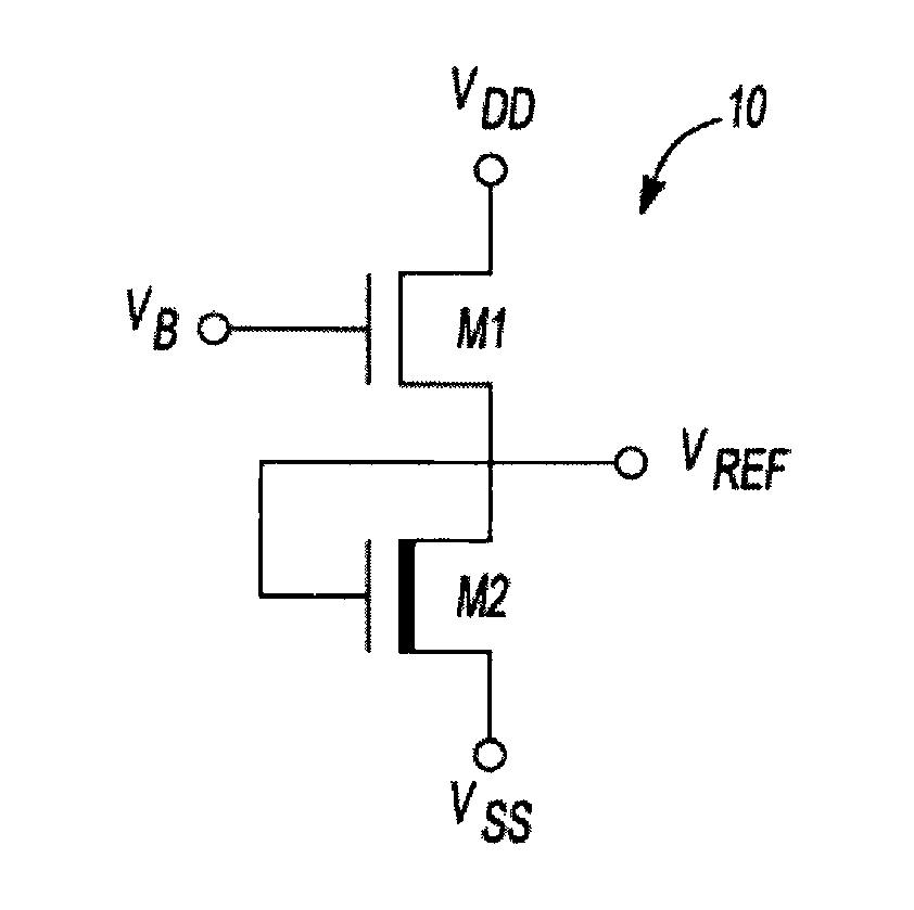 Reference voltage generator having a two transistor design