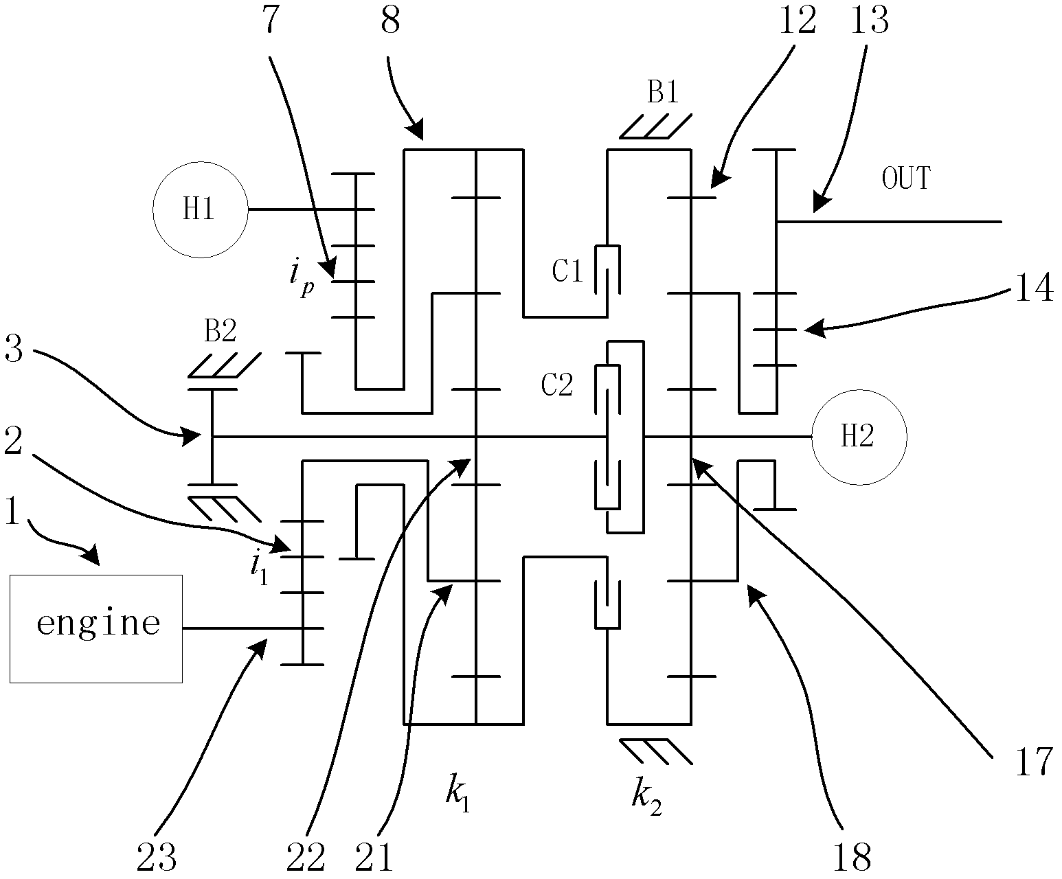Three-section hydraulic mechanical continuous stageless transmission device and method thereof