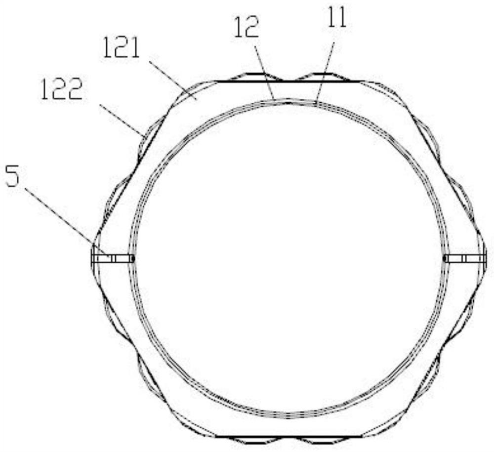 Outer polygonal impeller-shaped reinforced composite pipe
