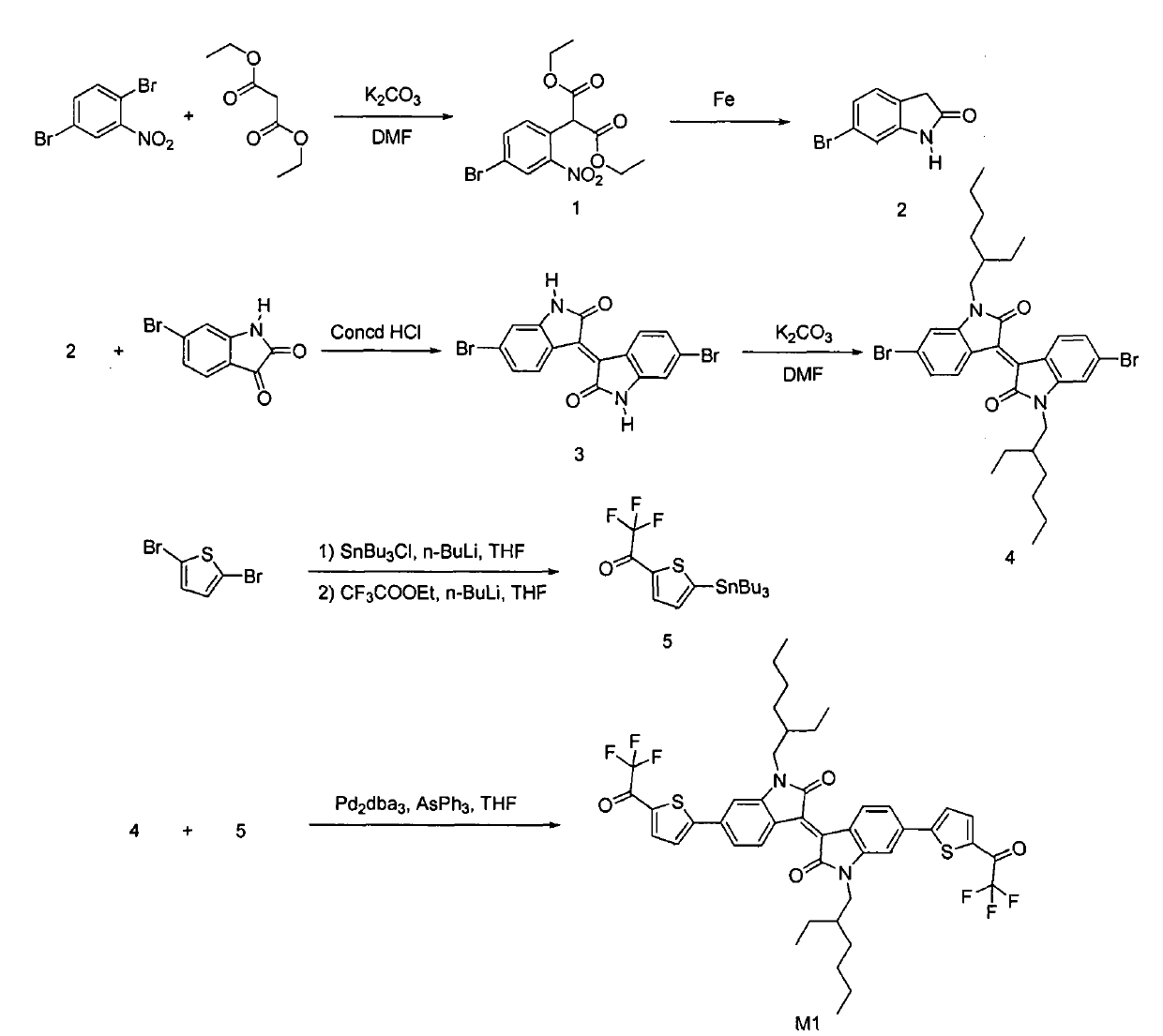Trifluoromethyl carbonyl isoindigo derivative and synthesis method for same