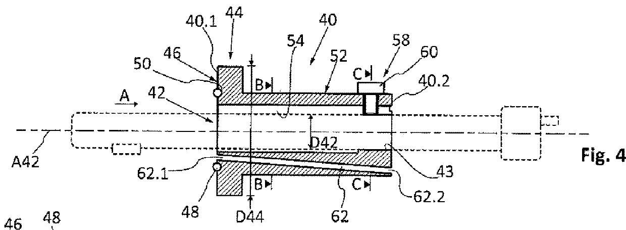 Ultrasound probe for a bore, equipped with an offcentring device