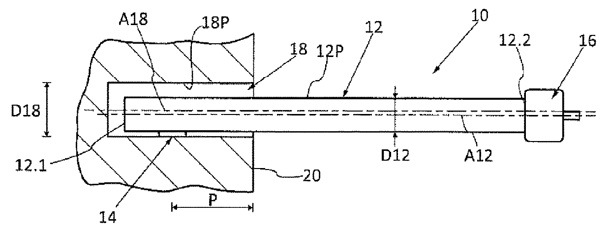 Ultrasound probe for a bore, equipped with an offcentring device