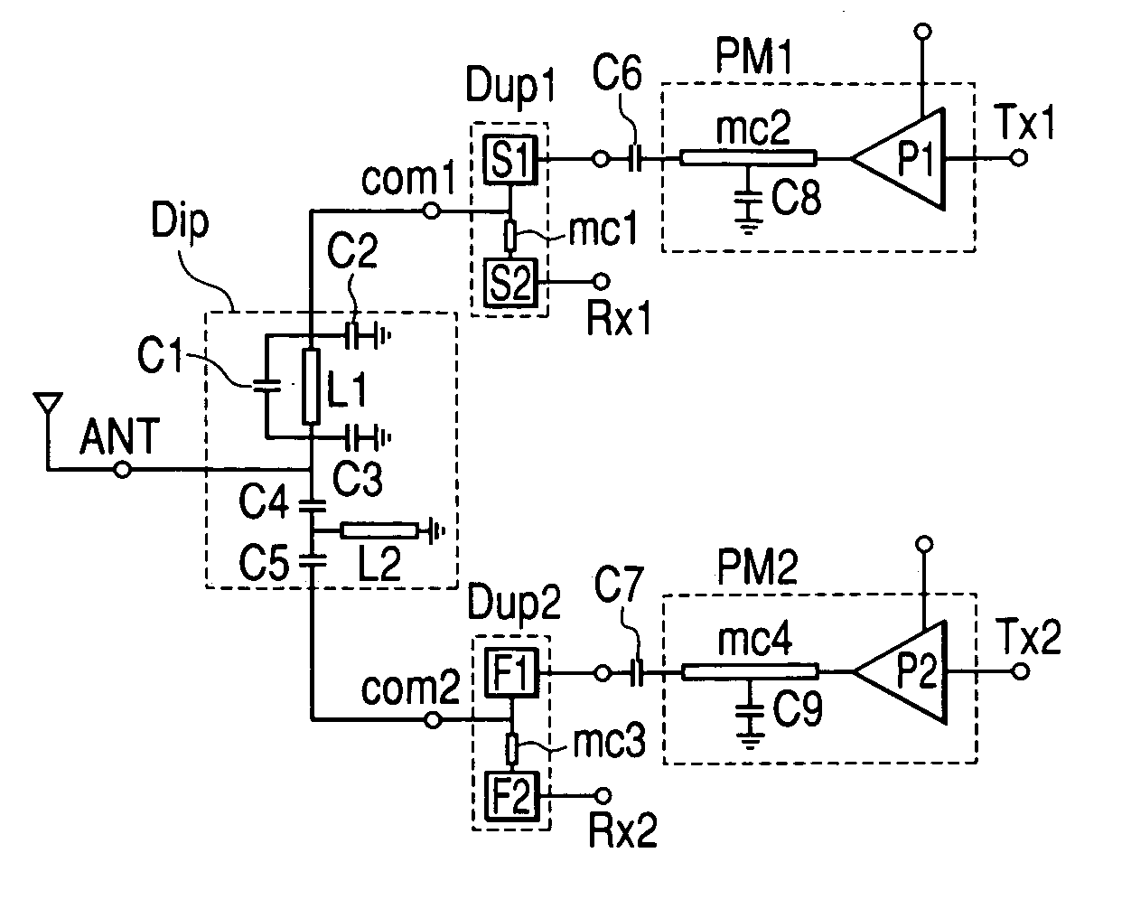 Multi-band transceiver and radio communication device using the transceiver