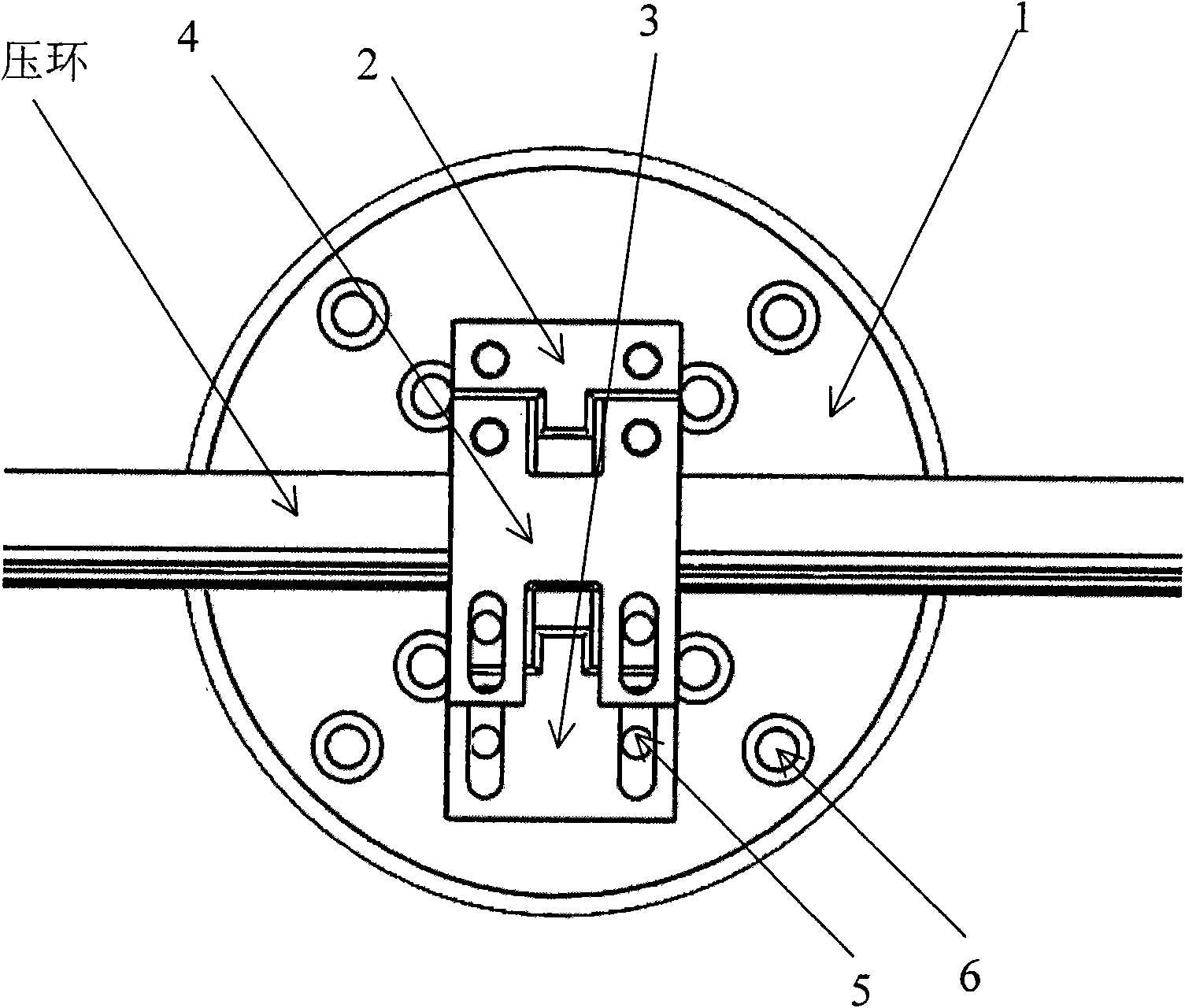 Clamping device in vibration distressing of satellite mechanical experiment pressure ring