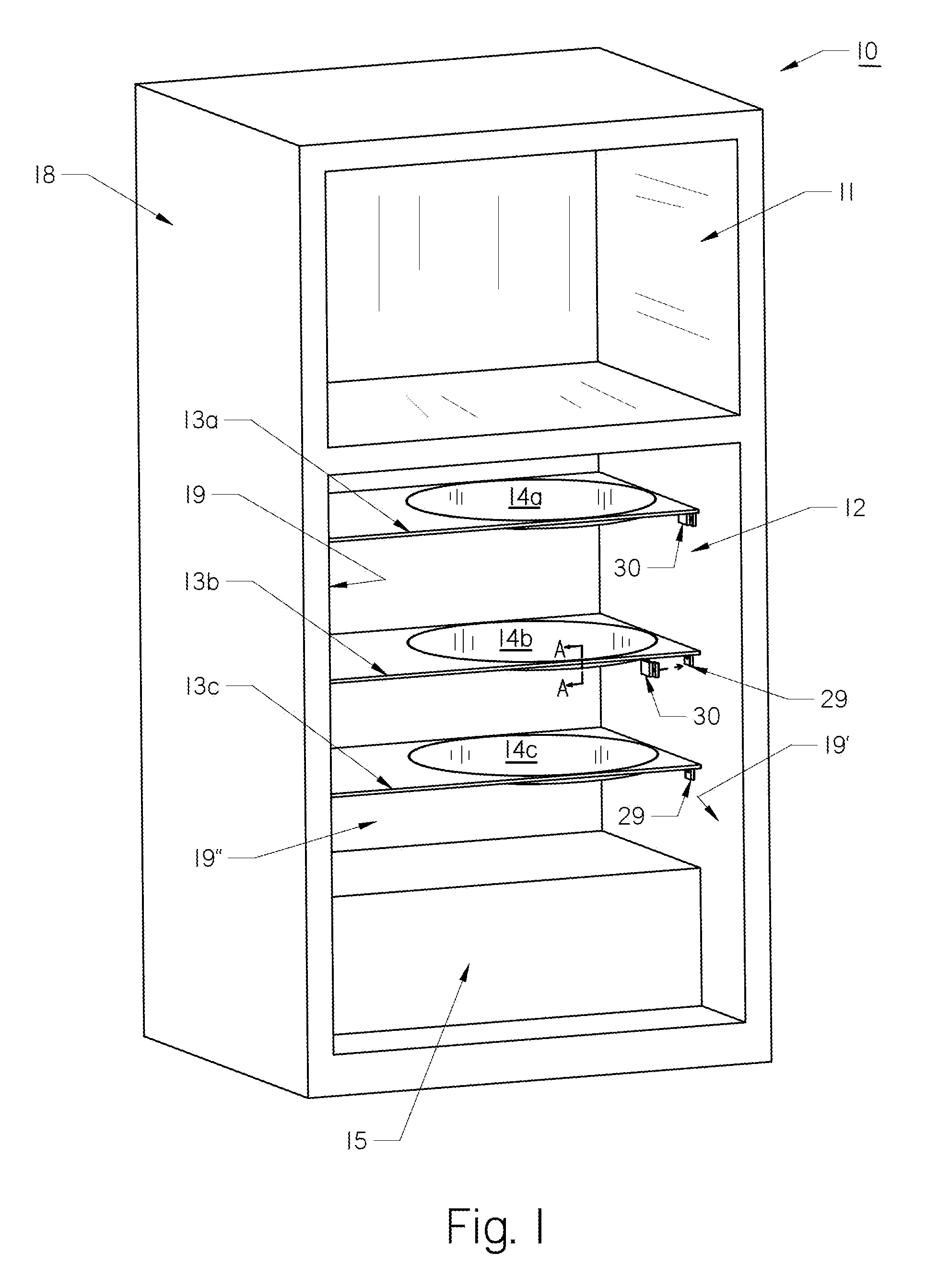 Refrigerator with rotatable shelves