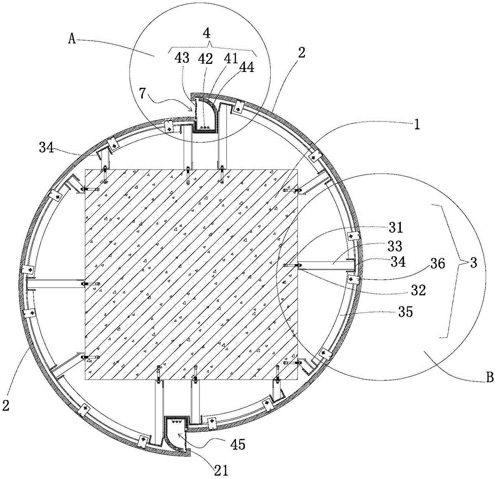Dry-hanging arc-shaped stone plate decoration square column with hidden lamps and construction method thereof