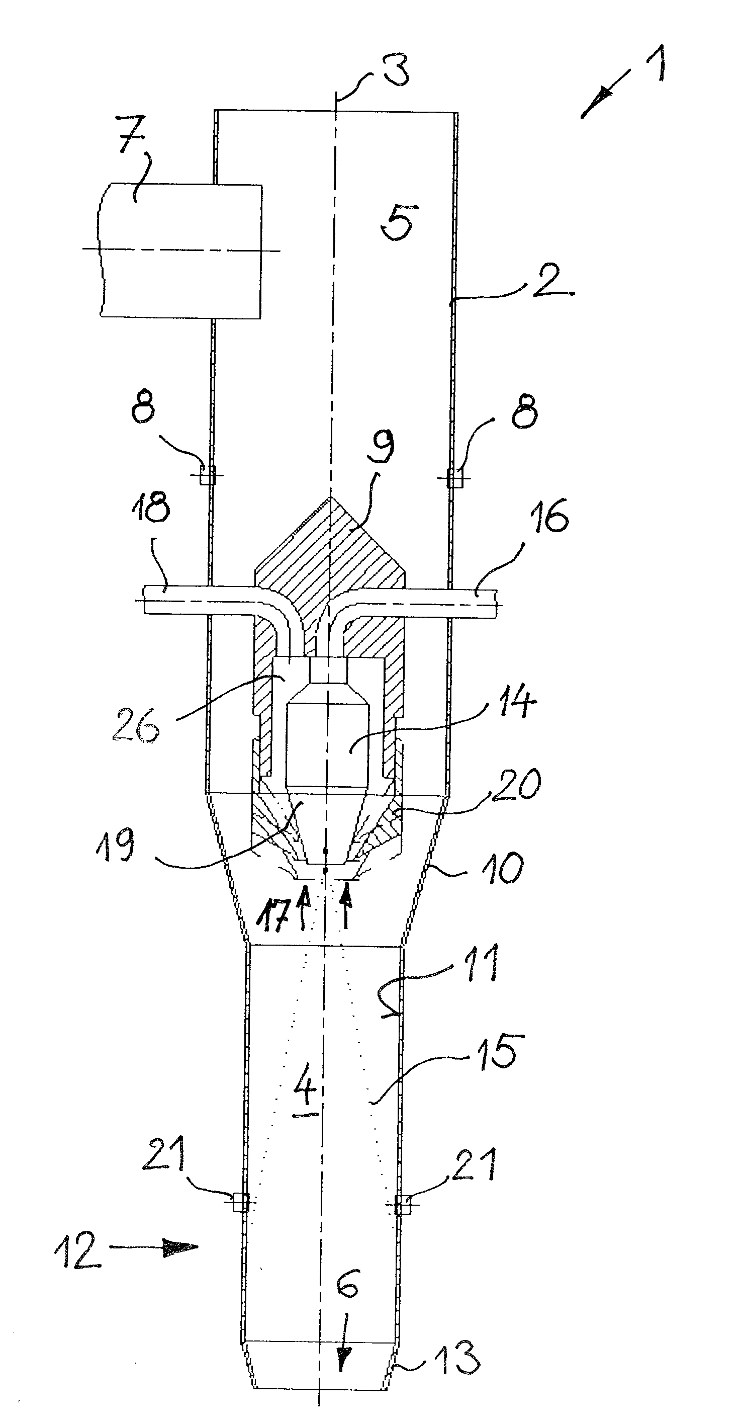 Device and Method for Admixing Liquids into Flowable Bulk Material
