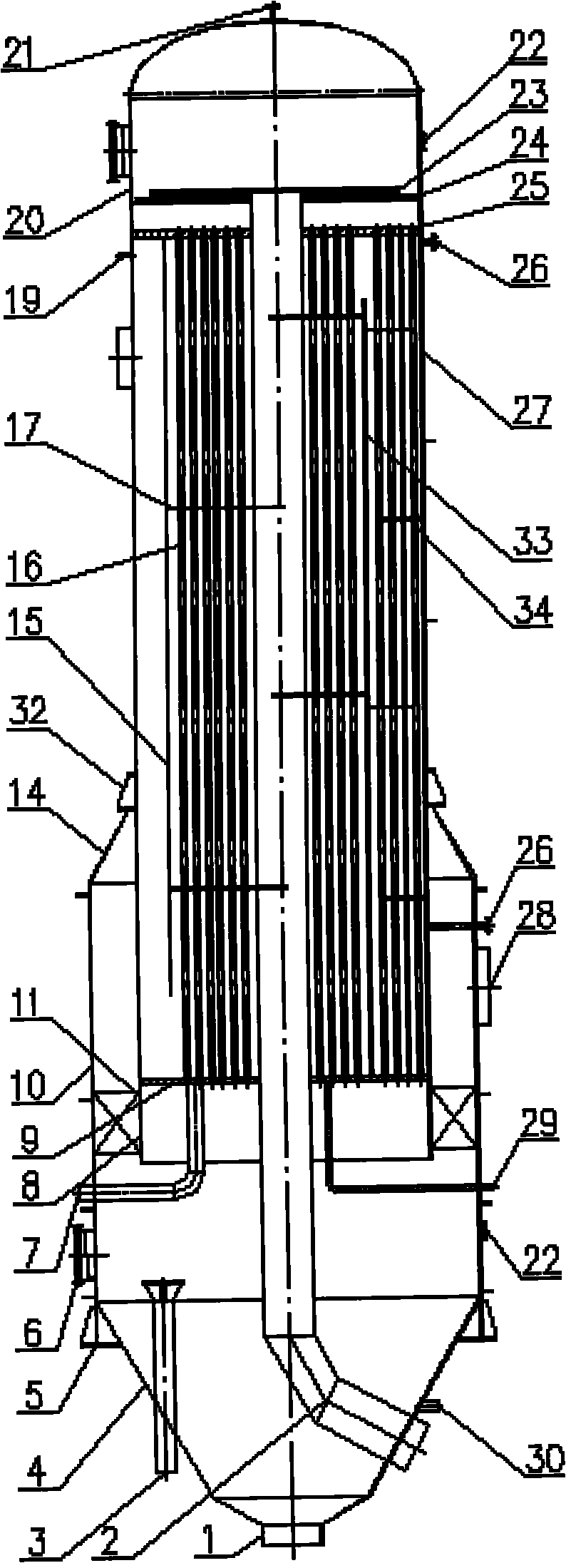 Tubular falling film evaporator