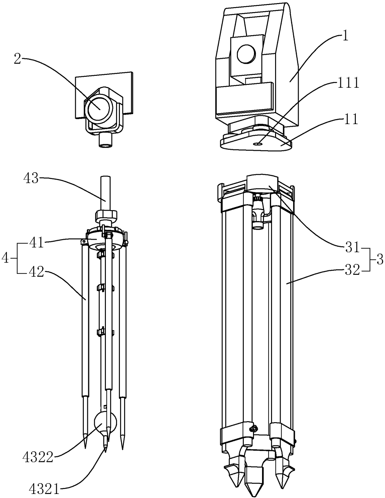 Device for performing measuring, positioning and coordinate transformation under complex terrain condition and construction method of device